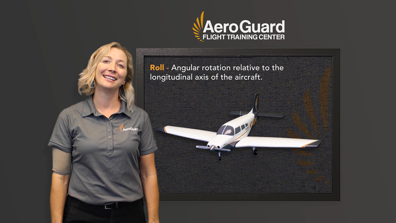 female flight instructor teaching pitch, roll, and yaw